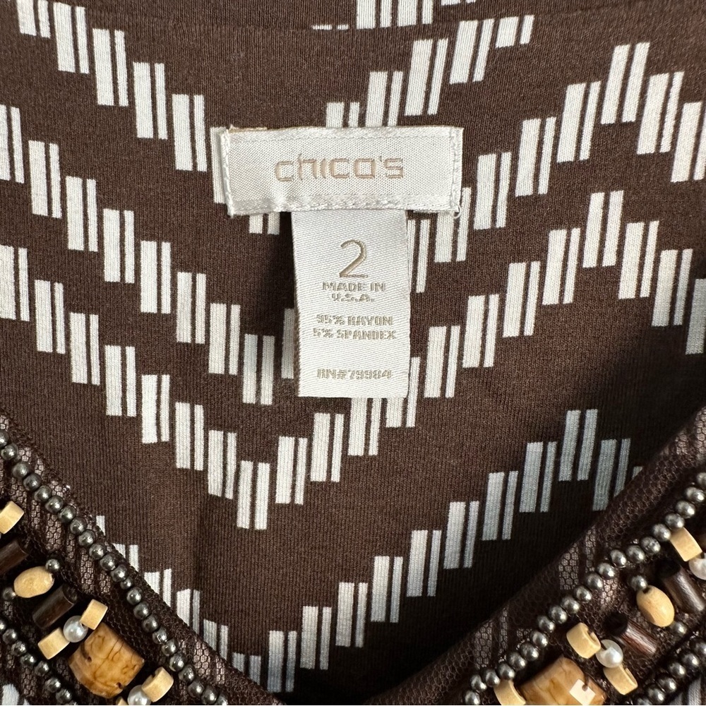 Chico's Women's Chevron Print Bead Embellished Sleeveless Maxi EUC - Picture 4 of 6